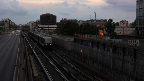 Metro train approaches with Eiffel Tower view Paris, June 15 2025 Stock Footage 311321405