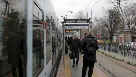 Metro train approaches to the station Video stock 139391077