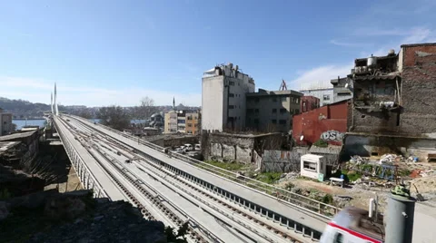 Metro train bridge and station 12 Stock Footage 35871771