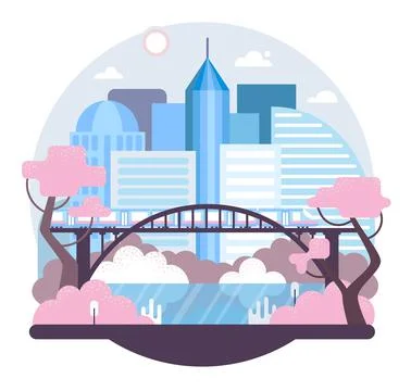 Metro train on bridge in megapolis night panorama Stock Illustration