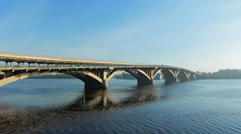 Metro Train On Bridge Ride Over Dnipro Timelapse Video stock 39144231