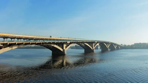 Metro Train On Bridge Ride Over Dnipro River Stock Footage 39144284