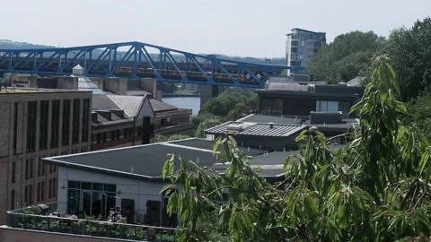Metro Train Crossing the River Tyne Stock Footage 339724382