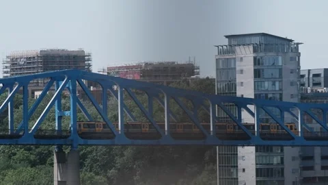 Metro Train Crossing the Tyne into Central Newcastle Stock Footage 339724393