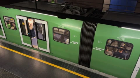 Metro train departing from Garibaldi FS station on Milan M2 line Stock Footage 337363357