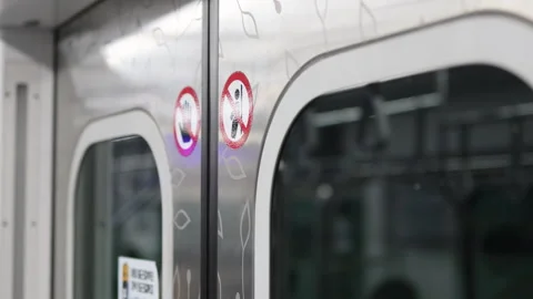 Metro train doors closed. Fast and reliable metro system ensures smooth Stock Footage 322045554
