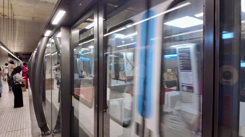 Metro train entering Paris underground station during evening service Stock Footage 339226436