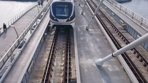 Metro train fast movement from top view Stock Footage 98533432
