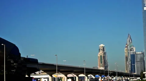 A metro train goes back to station in Dubai, UAE Stock-Footage 64221400