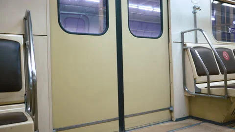 Metro train move from the platform. The automatic doors closing Stock Footage 174654152