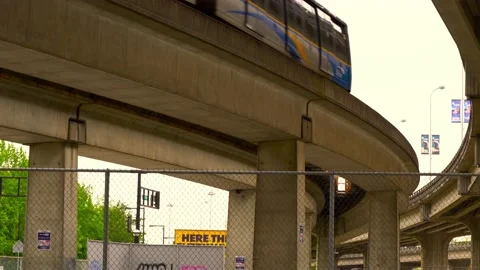 Metro Train Moving In Street Overpass On Cloudy Day Stock Footage 197487783
