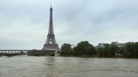 Metro train in Paris. Transport system on the bridge of a river Seine. 動画素材 63860168