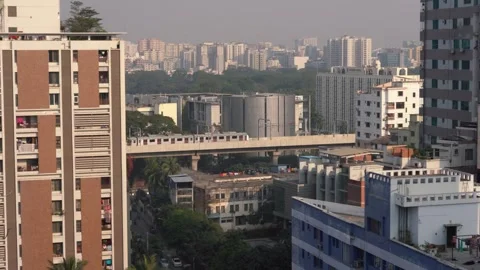 A metro train passes through the city . Stock Footage 266567520