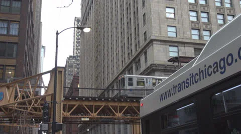 Metro train passing in downtown Chicago, Illinois, USA Stock Footage