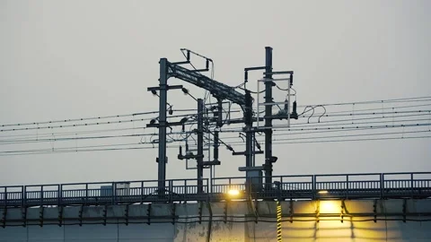 Metro Train Power Supply Poles and Electrical Infrastructure Видео 323098691