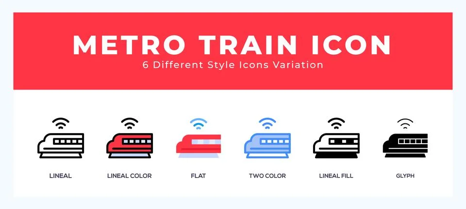 Metro train set of icons. Vector illustration with different styles. Stock Illustration