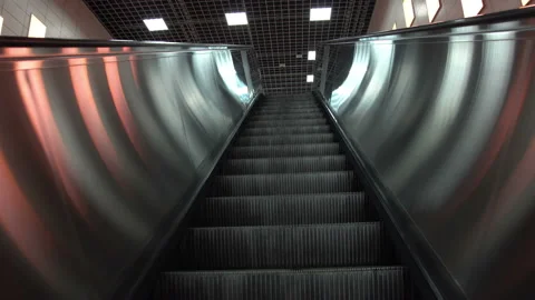 Metro train station escalator in istanbul. steel escalator Stock Footage