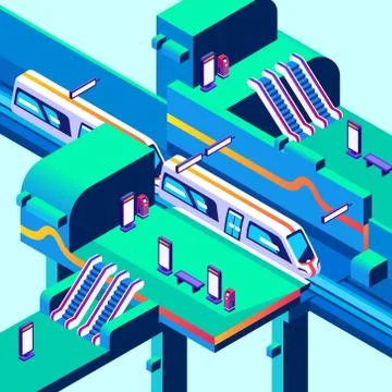 Metro train station vector isometric illustration Иллюстрация