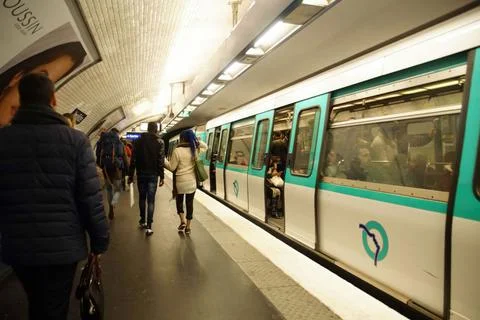 Metro train in underground station Stock Photos