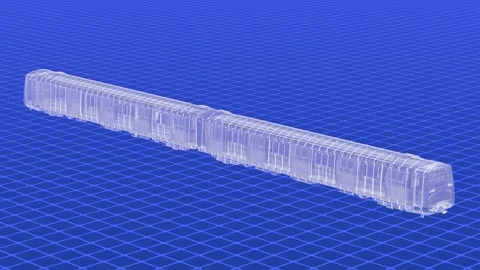Metro Train Wireframe Blueprint Reveal 01 库存影片 335121768