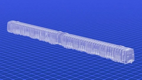 Metro Train Wireframe Blueprint Reveal 02 Stock Footage 335121769