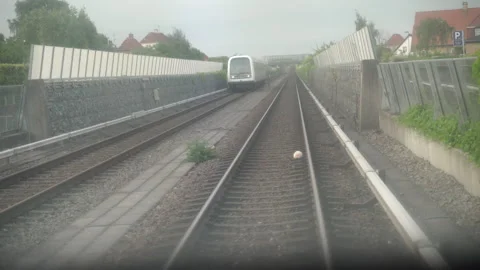 Metro. Trains are moving in different directions. A train car passes another  Stock Footage 330394198