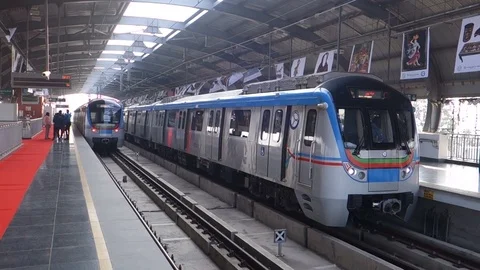 Metro trains at a station in India Stock Footage 83193216