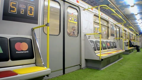 Metro wagon designed with stadium style during UEFA Champions League Final 2018. Stock Footage 90416164