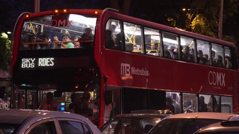 Metrobus, double decker bus, downtown Mexico City Stock Footage 90597009