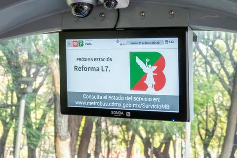 Metrobus information screen displaying next stop Stock Photos