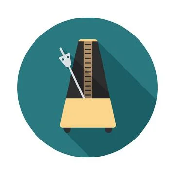 Metronome circle icon with long shadow. Flat design style. Stock Illustration