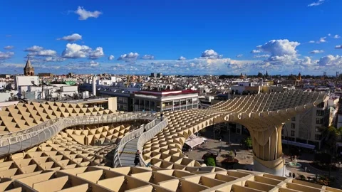 Metropol Parasol offering panoramic view of Seville, Spain - SEVILLE, SPAIN - 動画素材 307128777
