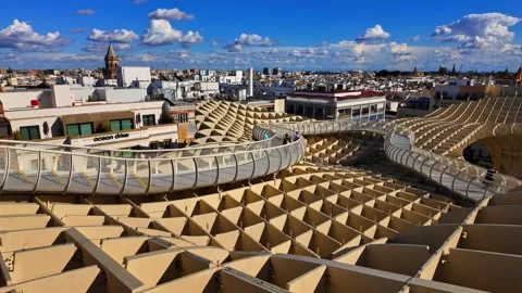 Metropol Parasol offering panoramic view of Seville, Spain - SEVILLE, SPAIN - 스톡 동영상 307163738