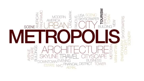 Metropolis animated word cloud, text des... | Stock Video | Pond5