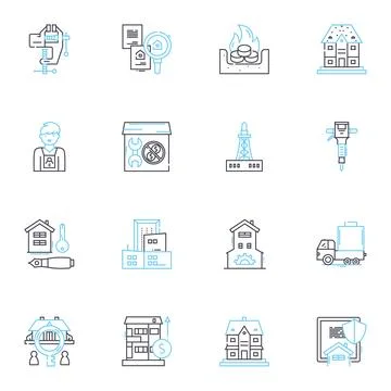 Metropolis building linear icons set. Skyscraper, Tower, Megacity, Urban Stock Illustration