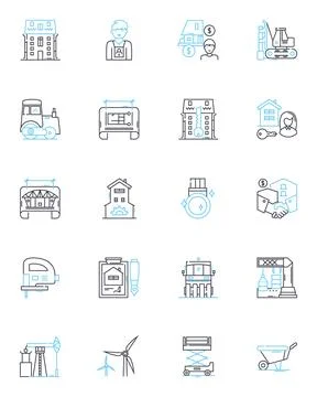 Metropolis building linear icons set. Skyscraper, Tower, Megacity, Urban Ilustración de archivo
