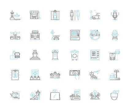 Metropolis linear icons set. Cityscape, Urbanite, Skyscraper, Cosmopolitan Stock Illustration