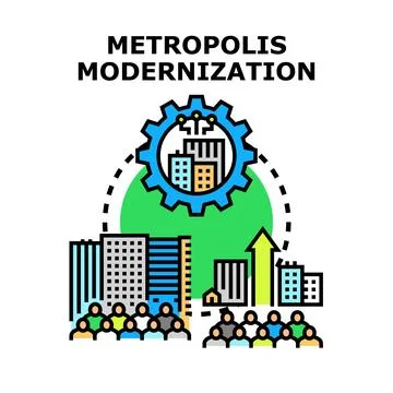 Metropolis modernization advancing urban development and community growth Stock Illustration