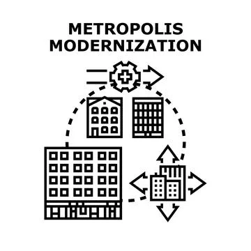 Metropolis modernization urban development transforming city Stock Illustration