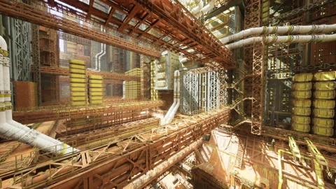 Metropolitan corridor featuring layered pipes and sophisticated design elements Stock Footage 330293369