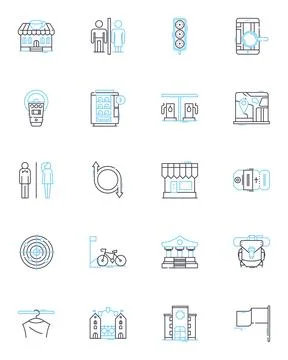 Metropolitan guide linear icons set. Cityscape, Urbanity, Megacity, Diversity Stock Illustration