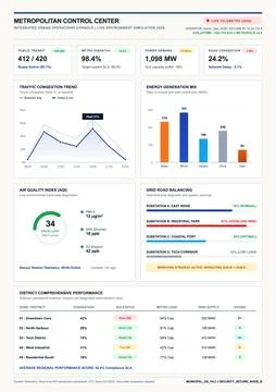 Metropolitan Smart City Operations Control Center Data Dashboard Interface Stock Illustration