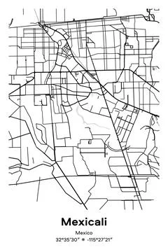 Mexicali, Mexico - vector map of city in Black, white, gray, BW colors Stock-Illustration