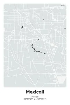 Mexicali, Mexico - vector map of city in Gray, Black, White, BW colors Stock Illustration
