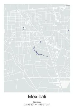 Mexicali, Mexico - vector map of city in Gray, Blue, Green, White colors Stock Illustration