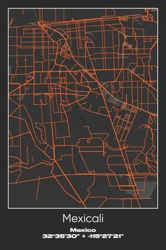 Mexicali, Mexico - vector map of city in Gray, Black, Orange colors Stockillustratie