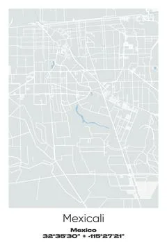 Mexicali, Mexico - vector map of city in Gray, white, green, blue colors Stock Illustration