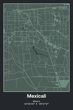 Mexicali, Mexico - vector map of city in Dark gray, Gray, Green, gray-green colo Stock Illustration