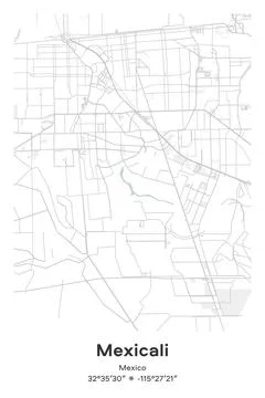 Mexicali, Mexico - vector map of city in Pastel, Gray, White, Green colors Stock Illustration