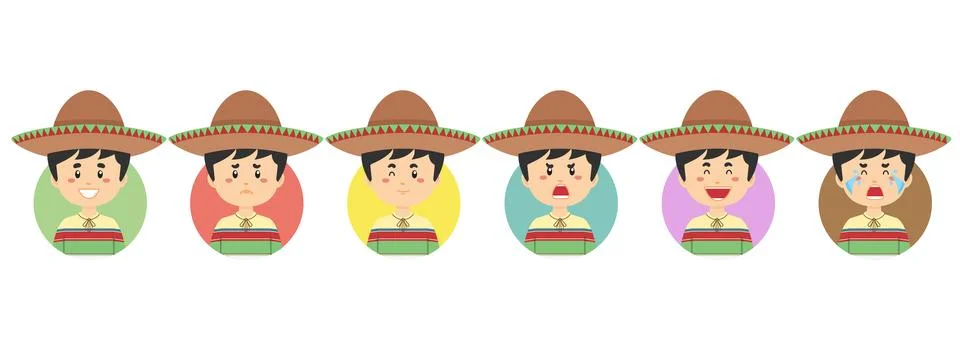 Mexican Avatar with Various Expression Stock Illustration